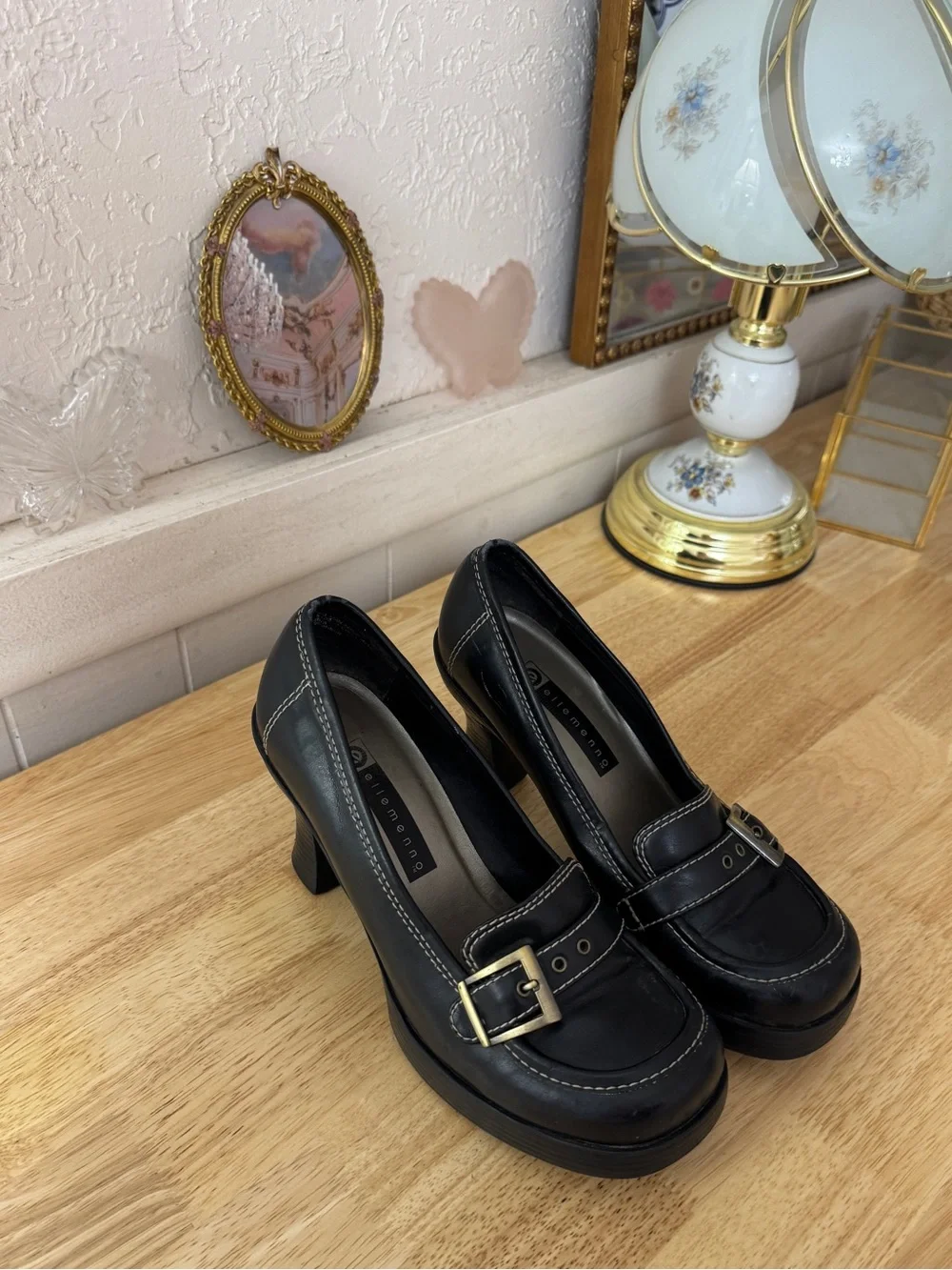 Ellemenno Black Y2K Platform Buckle Loafer Heels Size 8.5 Grunge